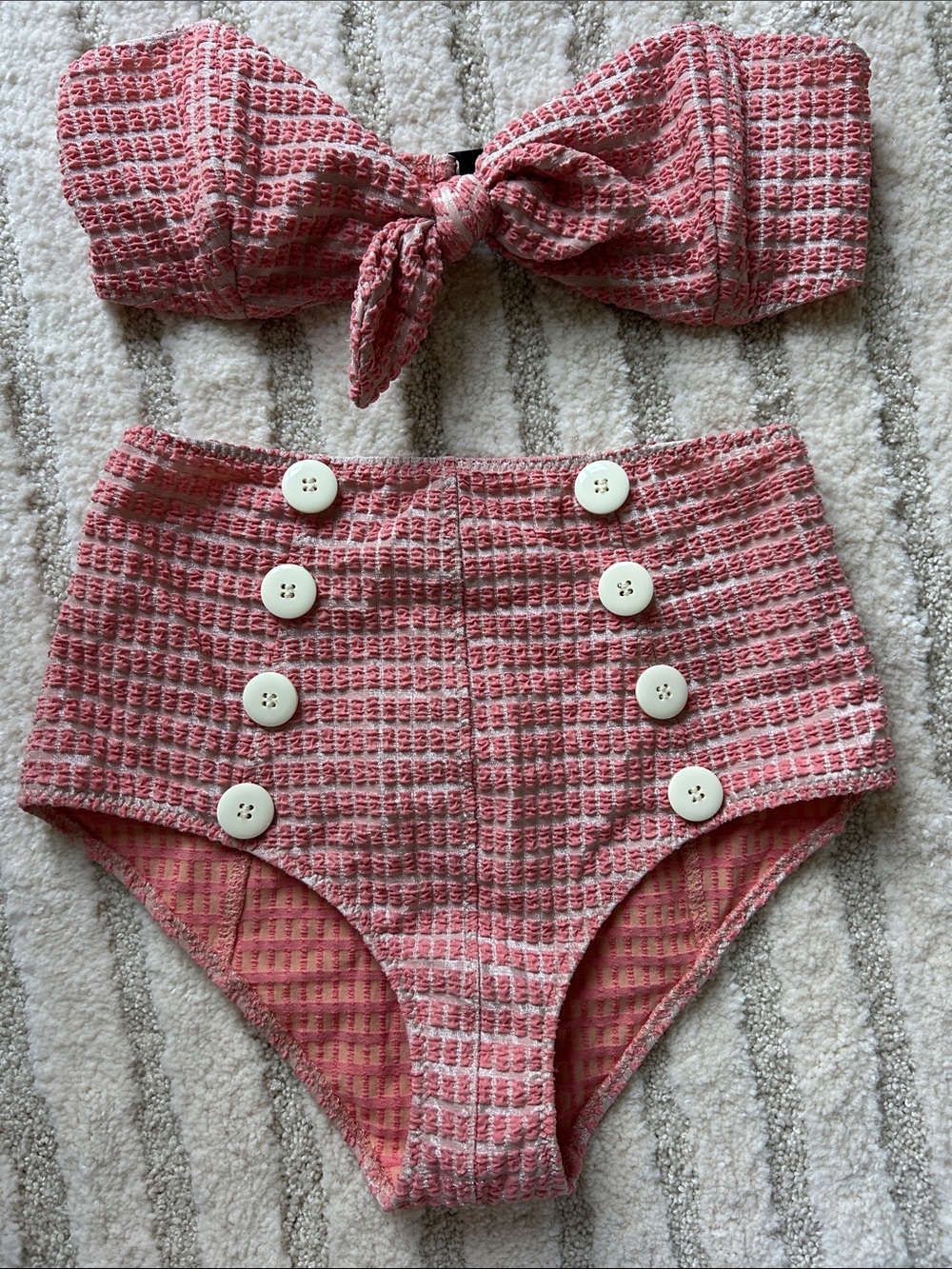 Lisa Marie Fernandez High-Waist Pink Tweed Women's Bottoms with Button Detail